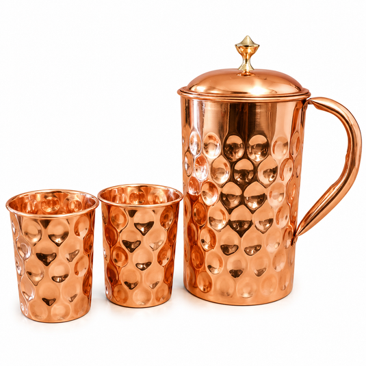 Set of Diamond Copper Jug 1.5 Litre and 2 matching Glasses