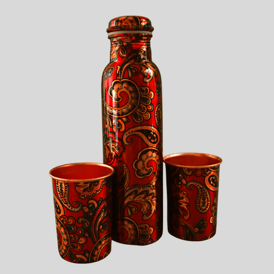 Copper Bottle Gift Set- Red Print image 2