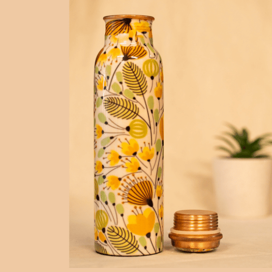 Copper Water Bottle Yellow Floral Print - 950mL image 1