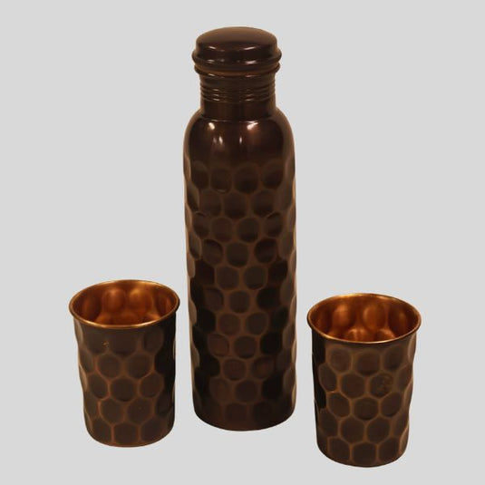 Copper Diamond Antique Water Bottle Gift Box – Velvet Gift Box with 1 Bottle & 2 Matching Copper Cups image 1
