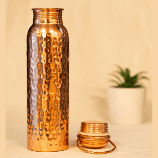 Copper Water Bottle Hammered with Hanger (950ml) image 1