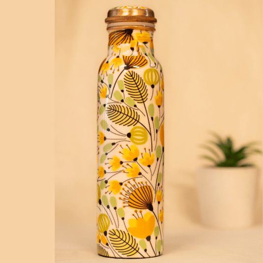Copper Water Bottle Yellow Floral Print - 950mL image 0