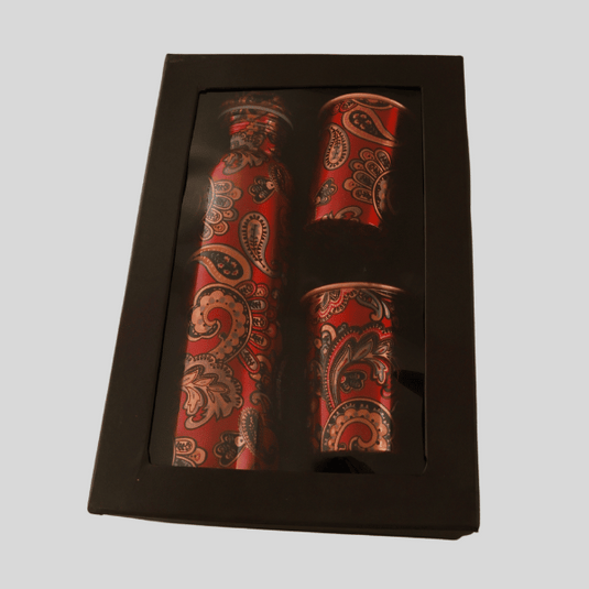 Copper Bottle Gift Set- Red Print image 1