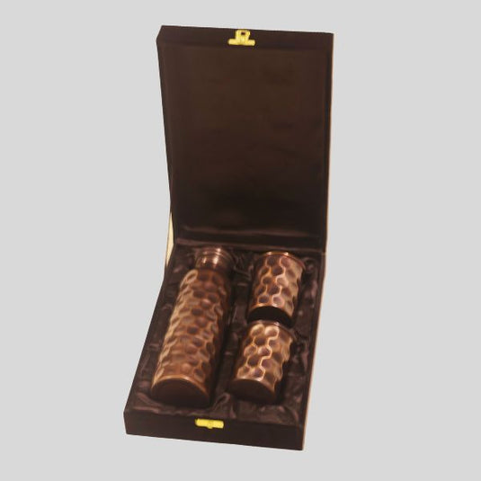 Copper Diamond Antique Water Bottle Gift Box – Velvet Gift Box with 1 Bottle & 2 Matching Copper Cups image 0