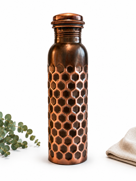 Copper Water Bottle Diamond Antique Black Finish - 950 ML