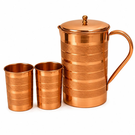 Copper Jug – Deluxe Design (1.5 L) with 2 Matching Cups