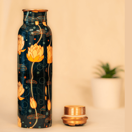 Copper Water Bottle Lotus Print - 950mL image 1