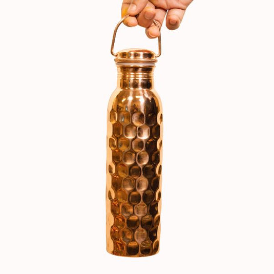 Copper Water bottle Diamond Design with Hanger - 950ml image 0