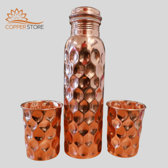 Set of One Diamond Copper Bottle and 2 matching Glasses image 0