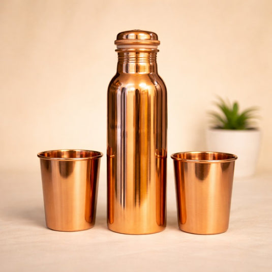 Plain Copper Bottle with 2 Matching Cups image 0