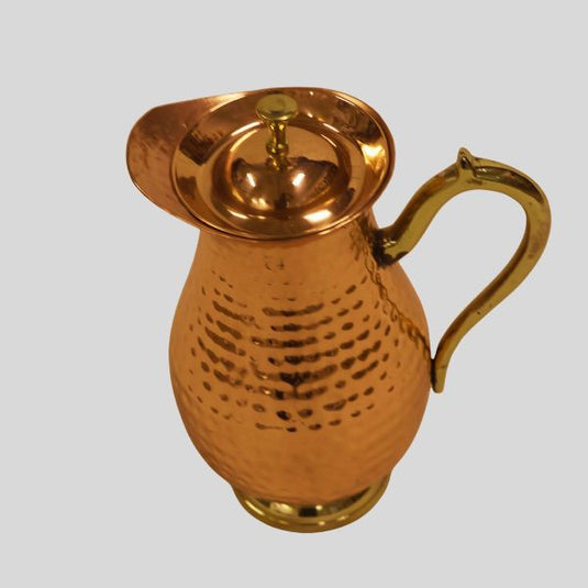Pure Copper Jug with Lid – Hammered Mughal Design, Brass Handle (1.5 L) image 1