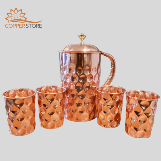 Set of Diamond Water Jug 1.5 litre and matching 4 copper glasses image 0
