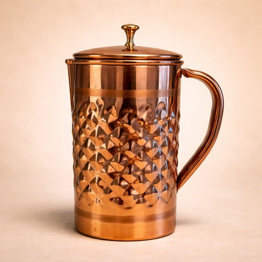 Diamond Texture Copper Water Jug with Lid image 0