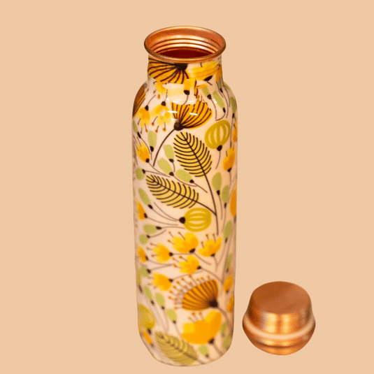 Copper Water Bottle Yellow Floral Print - 950mL image 2
