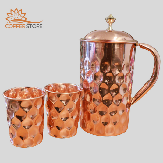 Set of Diamond Copper Jug 1.5 Litre and 2 matching Glasses image 0