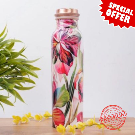 Pink Blossom Print Copper Bottle - 950 ml image 0
