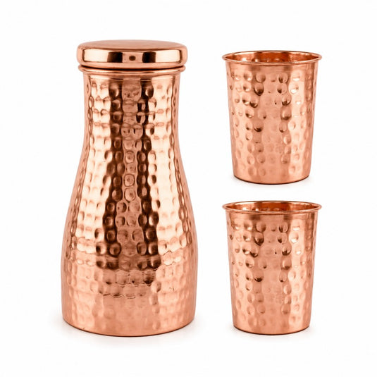 Pure Copper Bedside Water Jar with 2 Glasses