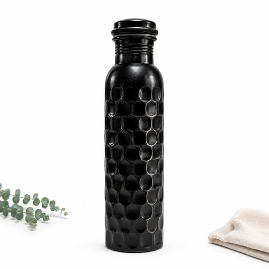 Copper Water Bottle Diamond Antique Black Finish - 950 ML