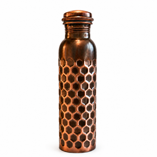 Copper Water Bottle Diamond Antique Black Finish - 950 ML