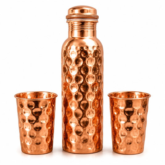 Set of One Diamond Copper Bottle and 2 matching Glasses