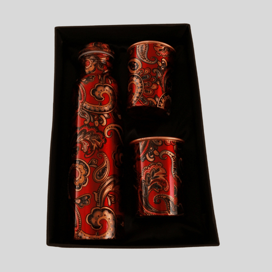 Copper Bottle Gift Set- Red Print image 0