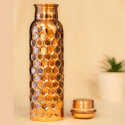 Copper Water Bottle Honey Comb Pattern 950ml image 0
