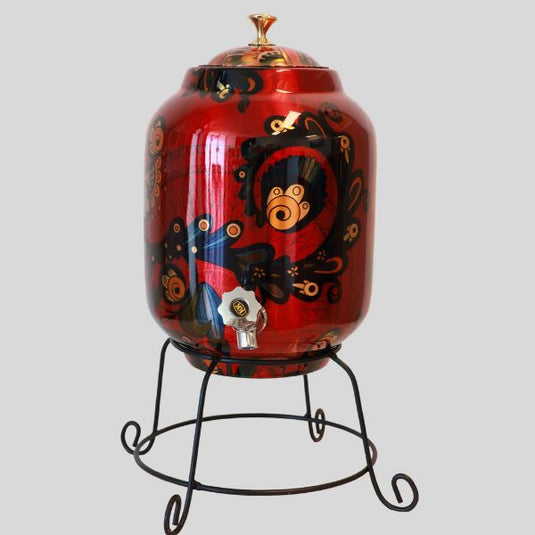 Copper Water Dispenser Peacock Print (8 ltr) image 0