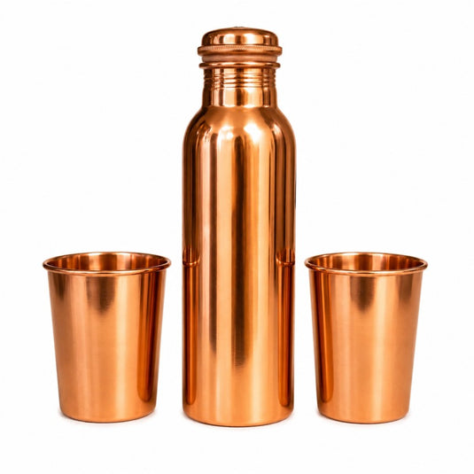 Plain Copper Bottle with 2 Matching Cups