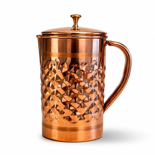 Diamond Texture Copper Water Jug with Lid