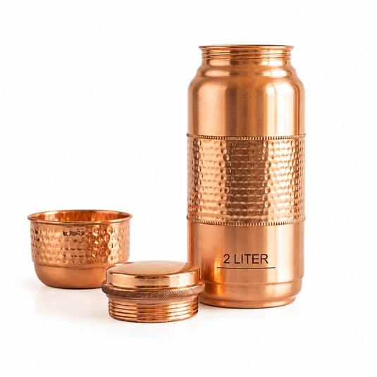 Copper Water Bottle 2 Litre with Cup Lid