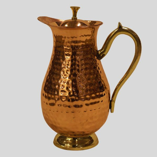 Pure Copper Jug with Lid – Hammered Mughal Design, Brass Handle (1.5 L) image 0